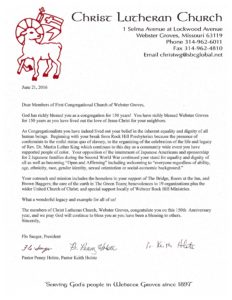 Image of letter from Christ Lutheran Church, Webster Groves