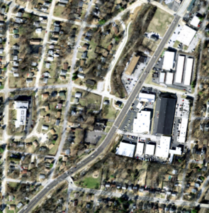 Aerial photo of redeveloped 13 acres and surroundings